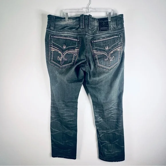 Rock Revival Men’s Sycamore Alt Straight Denim Distressed Biker JeansSize 40